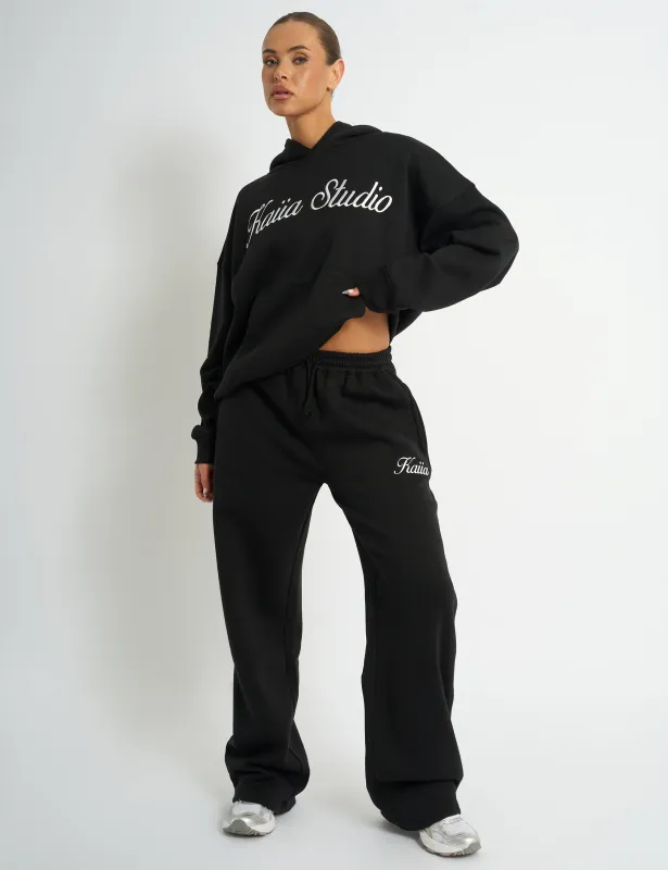 Kaiia Script Logo Wide Leg Joggers Black sold by Public Desire