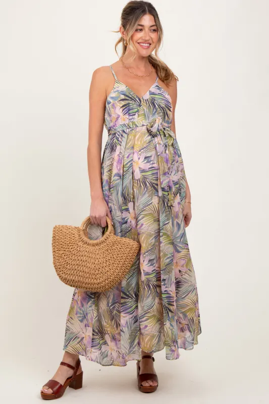 Lavender Tropical Floral Sash Tie Maternity Maxi Dress sold by Pinkblush