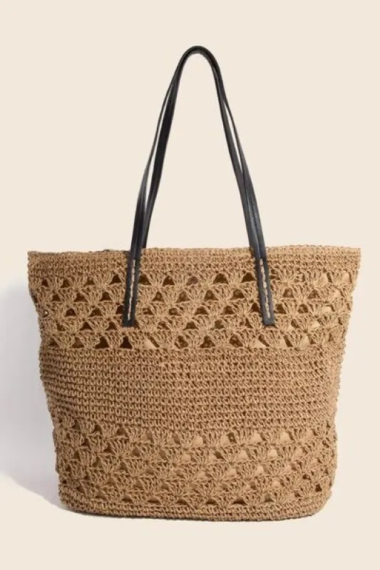 Fame Faux Leather Handle Knitted Tote Bag sold by Charming Charlie