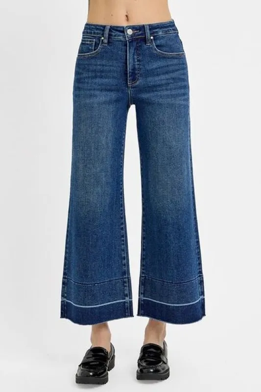 RISEN Full Size Tummy Control High Rise Crop Wide Hem Jeans Plus Size sold by Charming Charlie