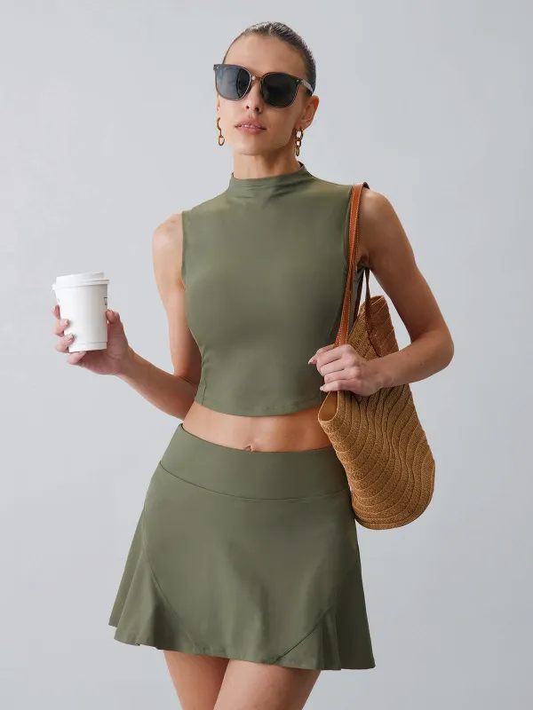 Army Green Round Neck Tank Top sold by BERLOOK