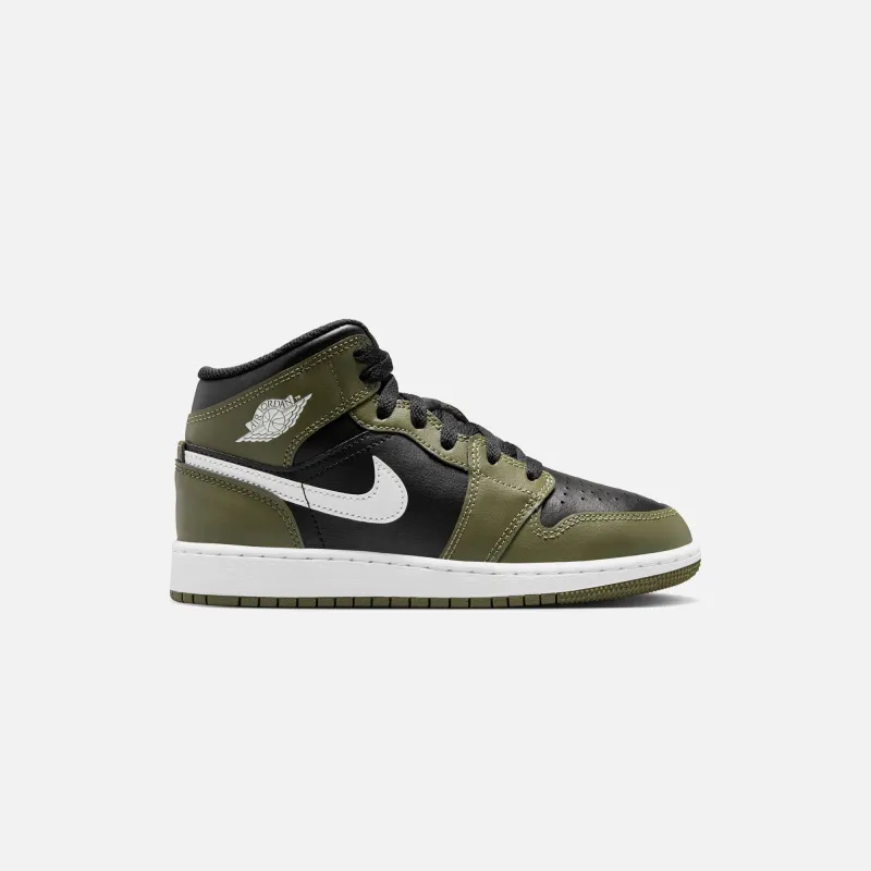Jordan Air Jordan 1 Mid - Black / White / Medium Olive sold by Kith
