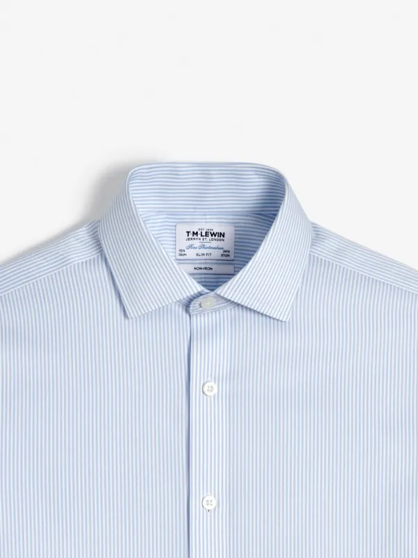 Non-Iron Light Blue Bengal Stripe Twill Slim Fit Dual Cuff Classic Collar Shirt sold by T.M.Lewin