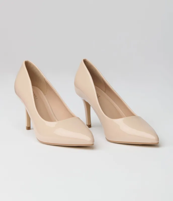 Beige Patent Leatherette Stiletto Heels sold by Unique Vintage