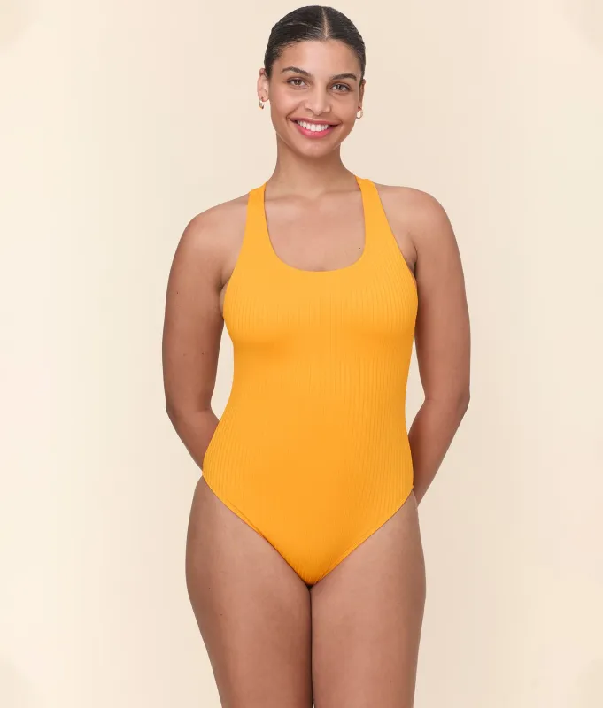 The Tulum One Piece - Wide Rib - Tangerine - Long Torso sold by Andie