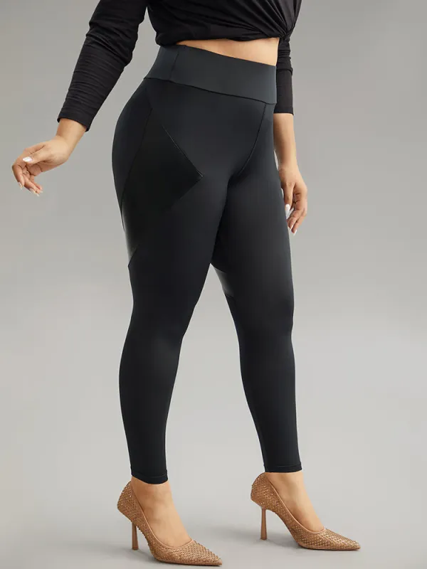 Patchwork PU Leather High Rise Leggings sold by Bloomchic