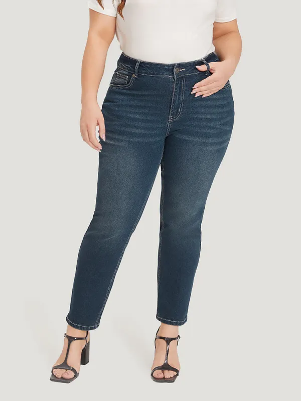 Solid High Rise Pocket Dark Wash Jeans sold by Bloomchic