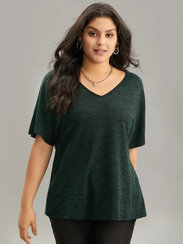Solid Heather V Neck Dolman Sleeve T-shirt sold by Bloomchic