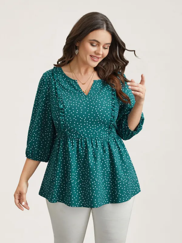 Polka Dots Ruffled Edged Stretchy-Waist Shirt sold by Bloomchic