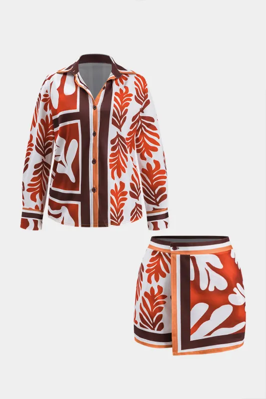 Plus størrelse bohemsk trykknap langærmet skjorte og knap shorts sæt sold by Micas