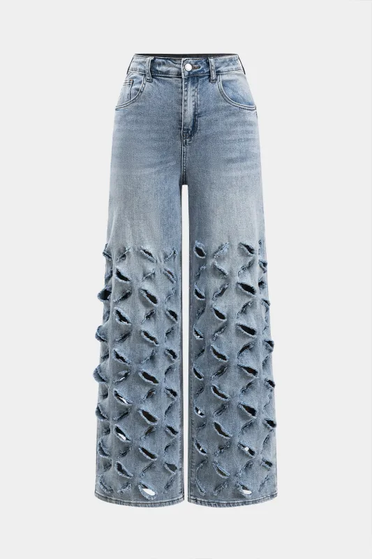 Rippet udskåret knaplomme brede ben jeans sold by Micas