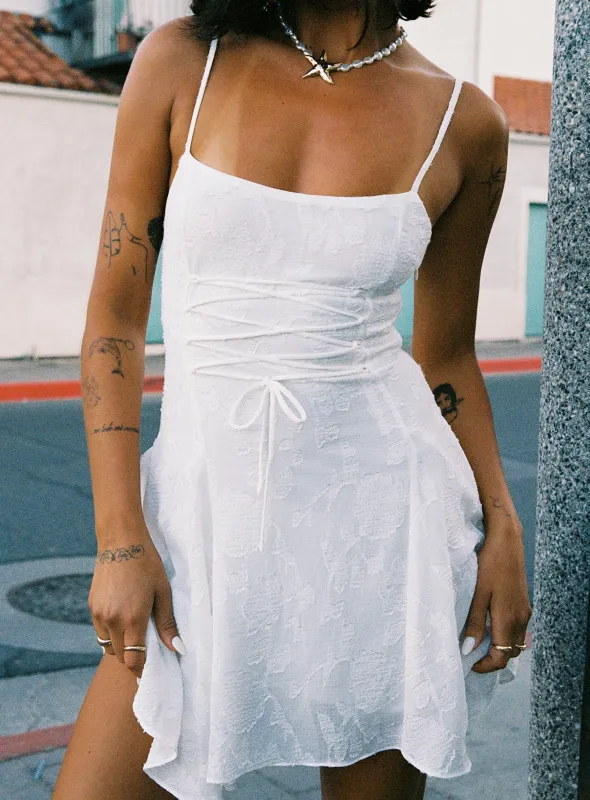 Wispie Lace Up Mini Dress White sold by Princess Polly