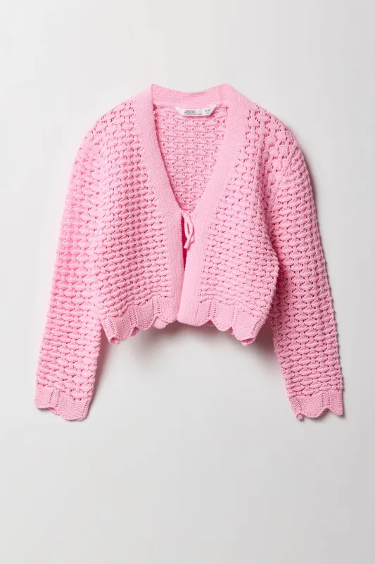 Girls Open Knit Front Tie Cardigan sold by Urban Planet