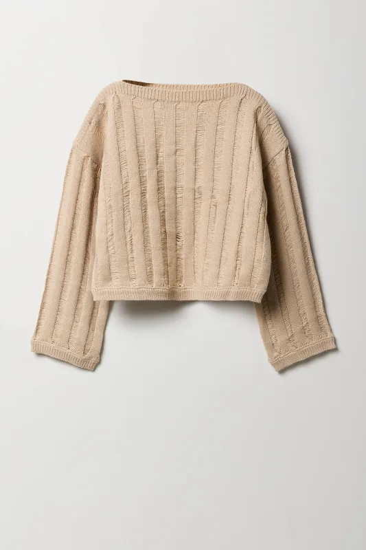 Chandail en tricol ouvert à col bateau pour filles sold by Urban Planet
