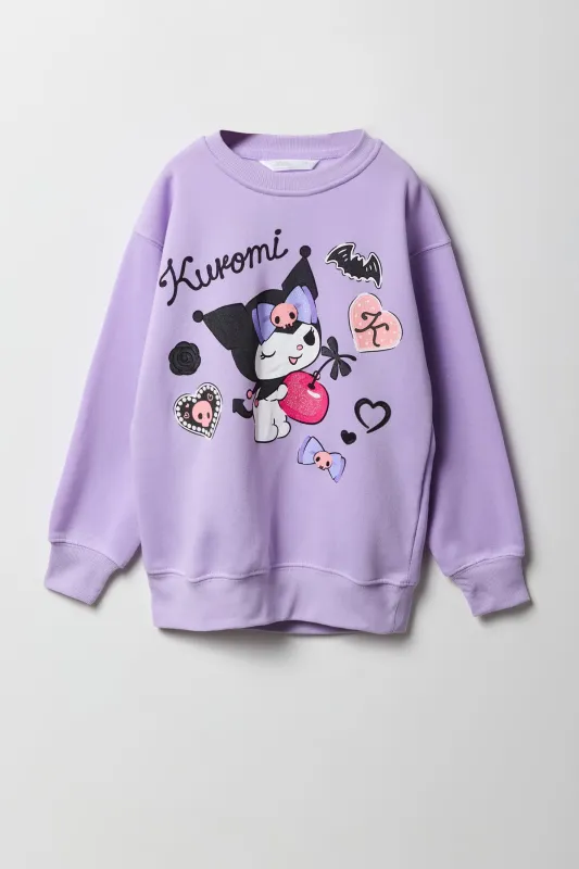 Girls Sparkly Kuromi Cherry Graphic Fleece Sweatshirt sold by Urban Planet