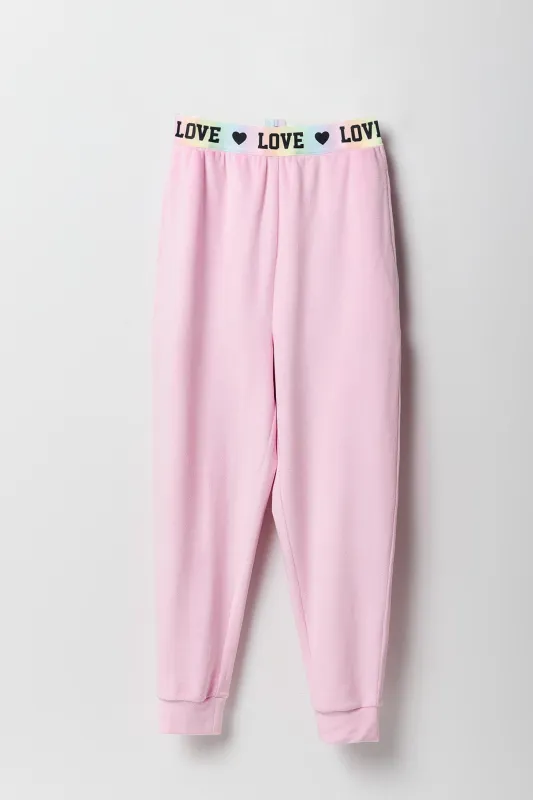 Girls Velour Love Elastic Waist Jogger sold by Urban Planet
