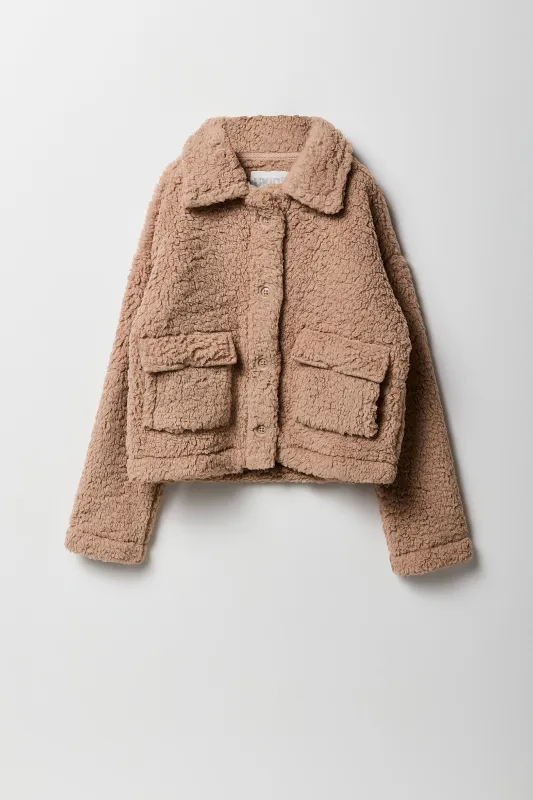 Girls Sherpa Buttoned Jacket sold by Urban Planet