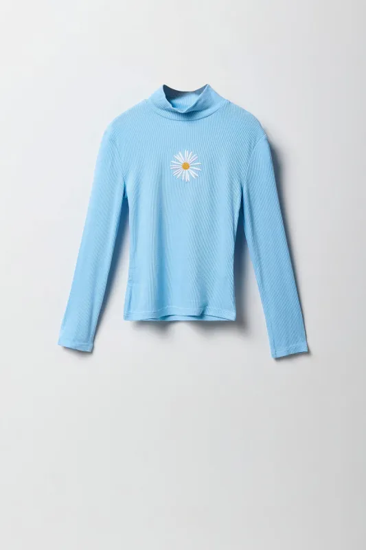 Girls Embroidered Ribbed Turtleneck Top sold by Urban Planet