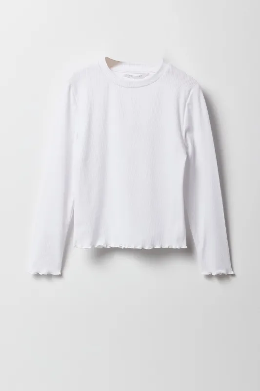 Haut côtelé à manches longues avec ourlet volanté pour fille sold by Urban Planet