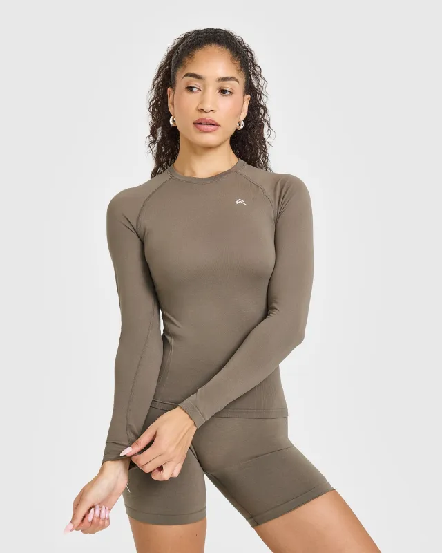 Go To Seamless Fitted Long Sleeve Top | Moss Brown sold by Oner Active