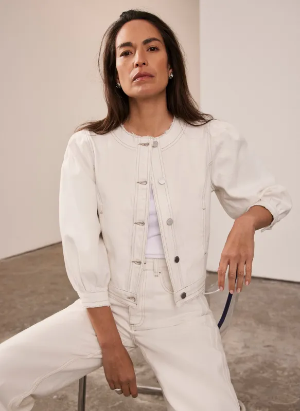 White Puff Sleeve Denim Jacket sold by Mint Velvet