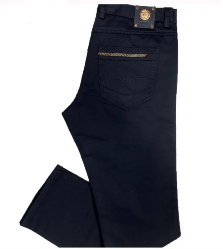 Men’s Italian Designer Black Gold Chain Detail Jean Pants sold by Unleashed Streetwear