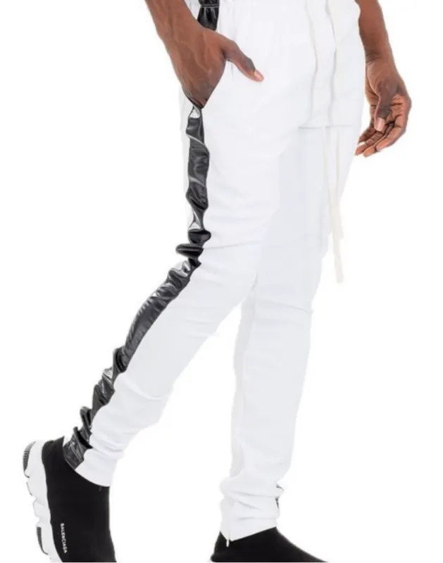 Men’s Stretch White Black Stripe Jogger Pants sold by Unleashed Streetwear