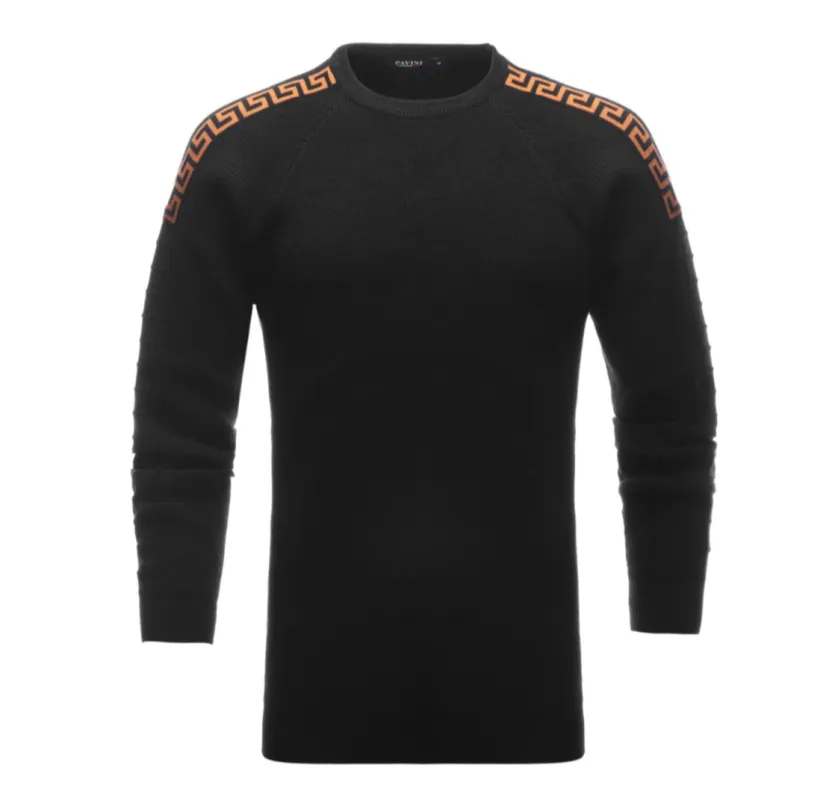 Italian Designer Men’s Black Crew Neck Chain Print Sweater Shirt sold by Unleashed Streetwear