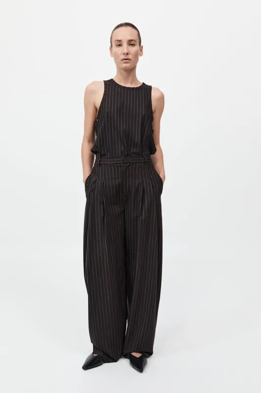 Wool Pinstripe Tapered Pants - Mahogany Stripe sold by St. Agni