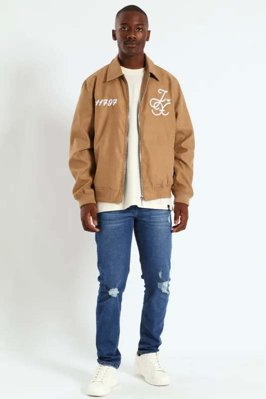 Suede Emroidery Baseball Jacket - Camel sold by Edgars