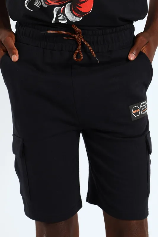 Boys Cargo Fleece Shorts - Black sold by Edgars 