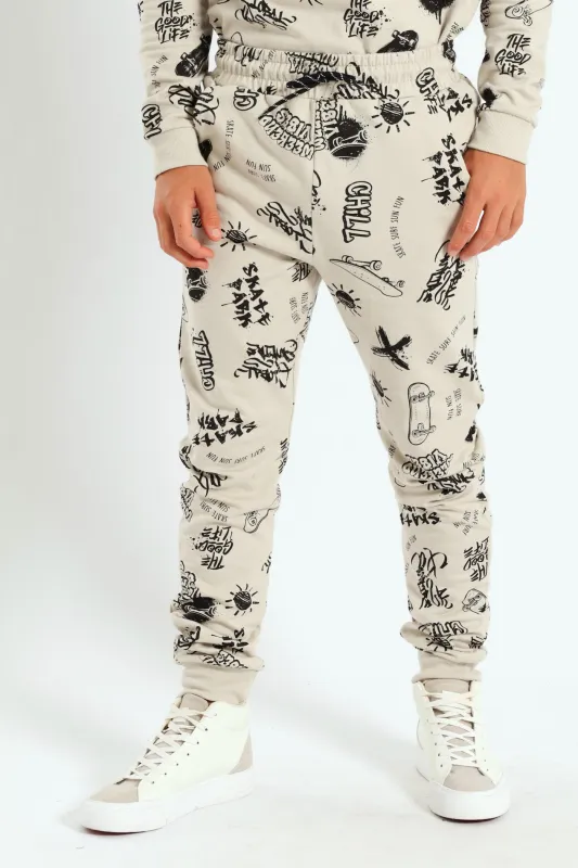 Boys Graffiti Print Jogger - Light Stone sold by Edgars 