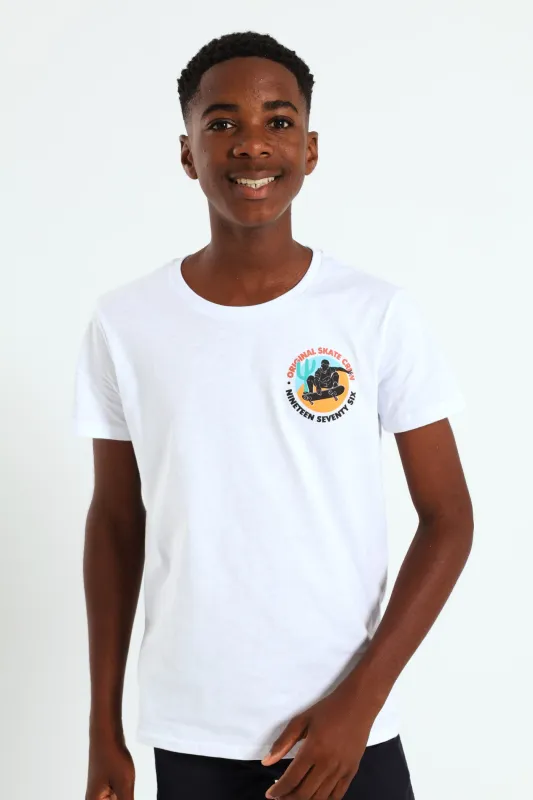 Boys Skate Front & Back Print Tee - White sold by Edgars