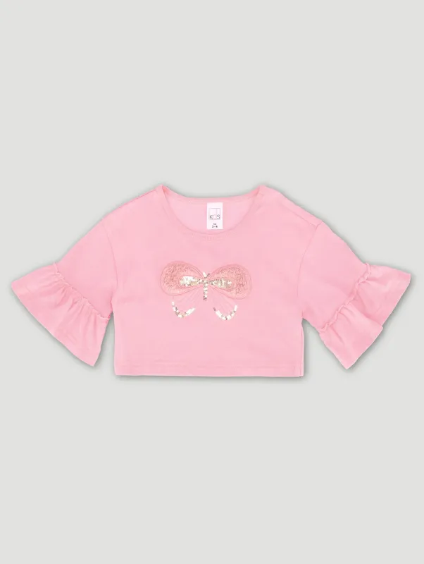 Pre-Girls Embilished Butterfly Top - Coral sold by Edgars 