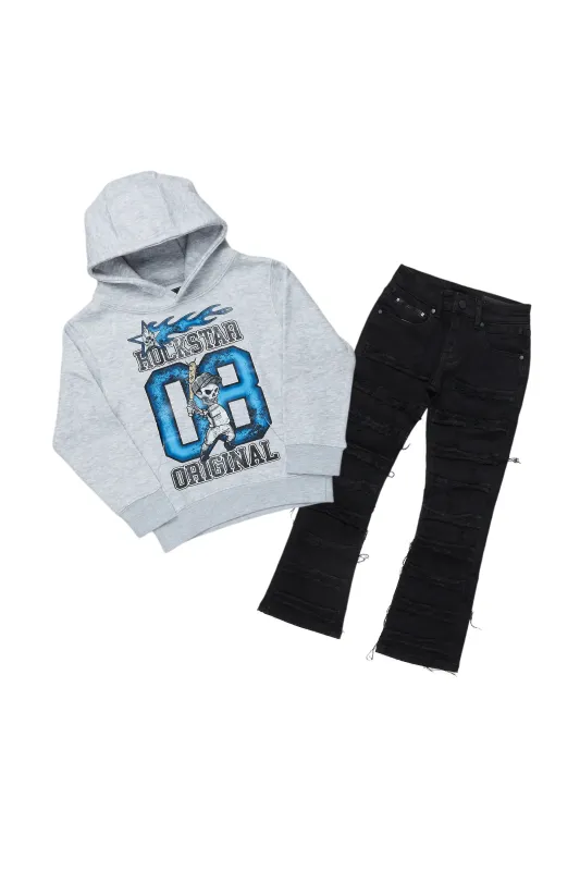 Boys Raylan Grey/Black Hoodie/Stacked Flare Jean Set sold by Rockstar Original