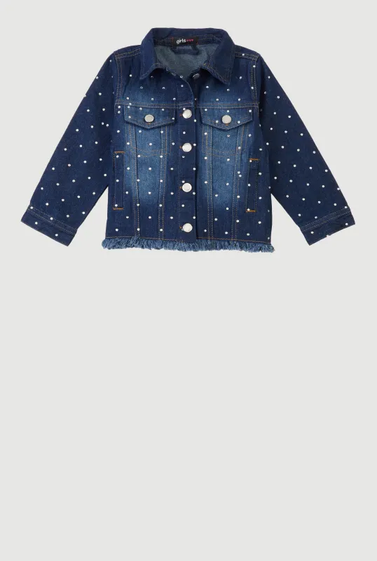 Little Girls Rhinestone Studded Frayed Denim Jacket sold by Rainbow