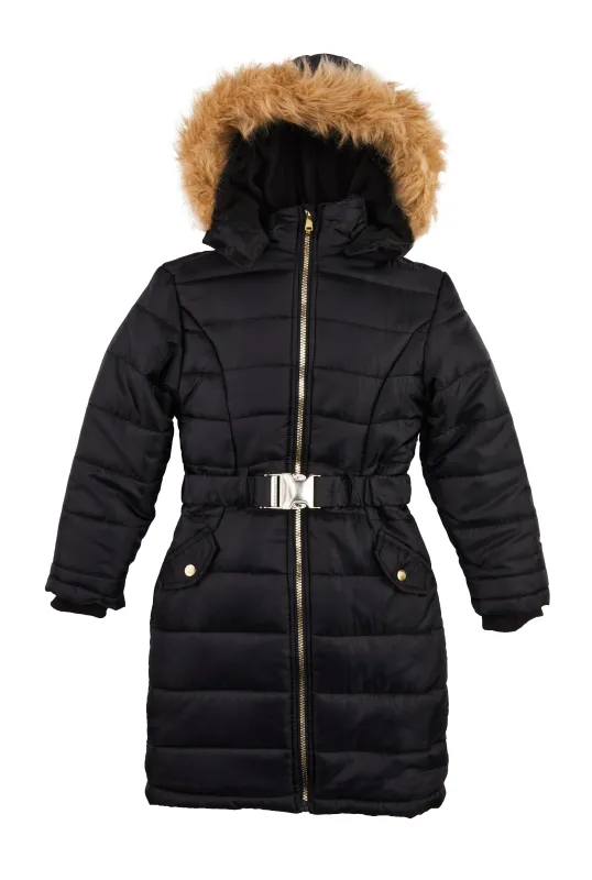 Girls Faux Fur Hooded Long Puffer Jacket sold by Rainbow