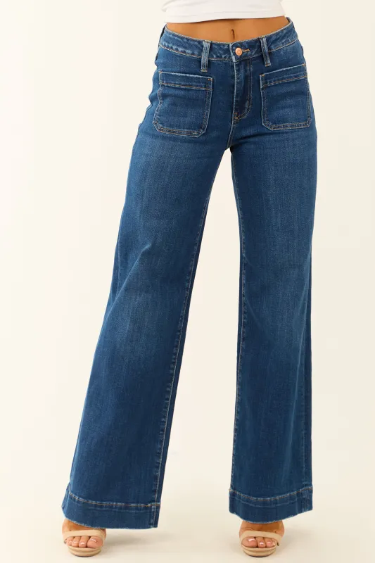Flying Monkey Dark Wash Wide Leg Stretchy Jeans sold by Lime Lush