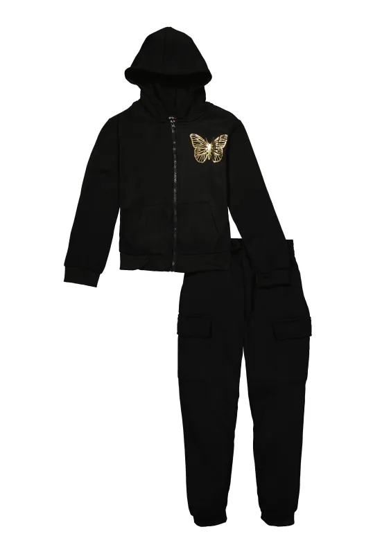 Girls Foil Butterfly Sweatshirt and Cargo Joggers sold by Rainbow