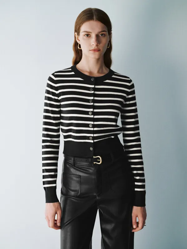Striped Crew Neck Knitted Cardigan sold by Urban Revivo