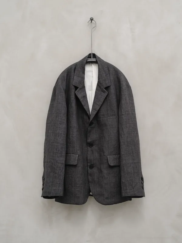 Three Button Jacket - Linen Windowpane sold by Evan Kinori Mens