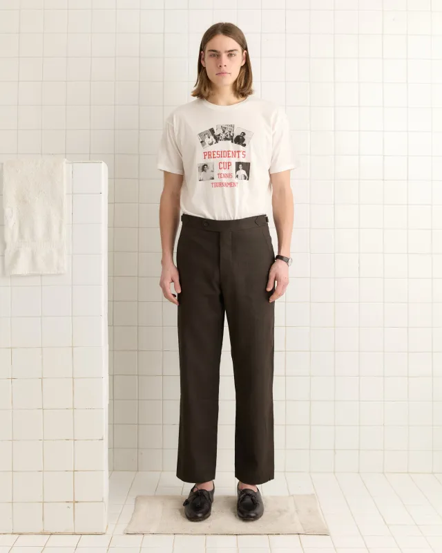 Lightweight Linen Side-Buckle Trousers - Brown/Black sold by BODE