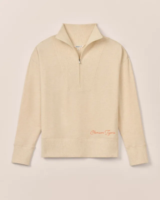 Women's Clemson Taylor Drop Shoulder Cotton 1/4 Zip - Clemson Tigers Logo sold by Johnnie-O