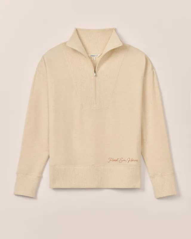 Women's Texas Taylor Drop Shoulder Cotton 1/4 Zip - Hook 'Em Horns Logo sold by Johnnie-O