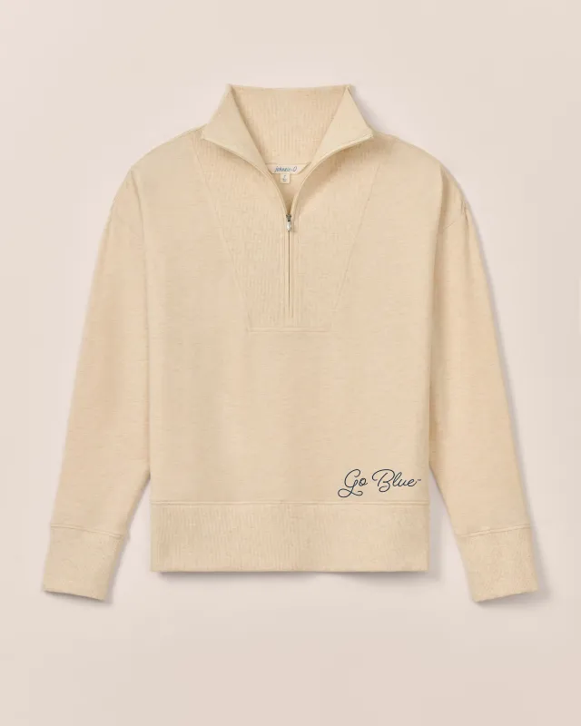 Women's Michigan Taylor Drop Shoulder Cotton 1/4 Zip - Go Blue Logo sold by Johnnie-O