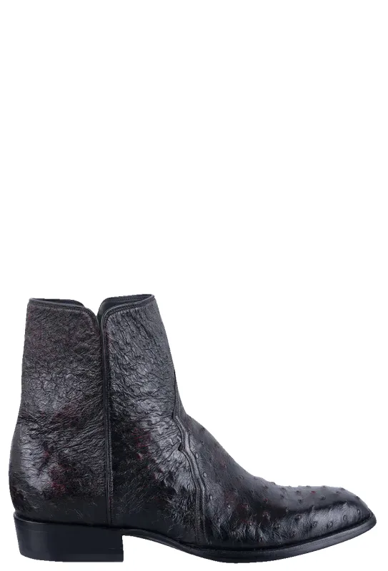 Stallion Full Quill Ostrich Zorro Ankle Boots - Black Cherry sold by Pinto Ranch