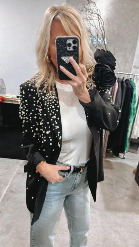 FINAL SALE!! Pearl & Rosette Embellished Blazer sold by Glitzy Bella