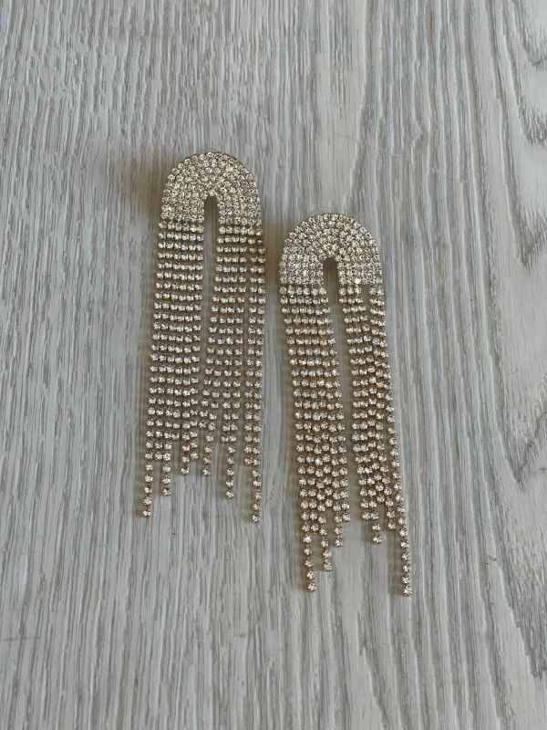 NEW!! The “Beverly” Crystal Drop Earring in Gold sold by Glitzy Bella