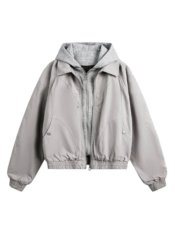 Deconstructed Split Faux Two-Piece Hooded Jacket sold by Thesupermade
