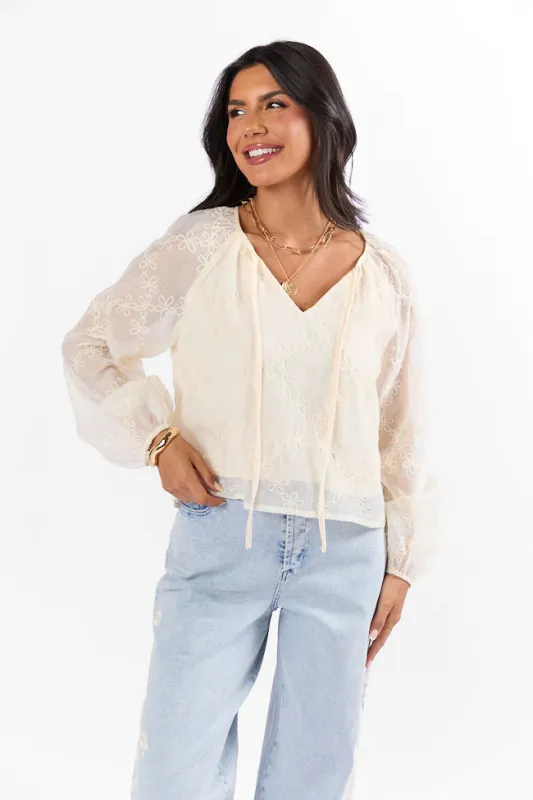 Face The Music Cream Embroidered Blouse FINAL SALE sold by Pink Lily